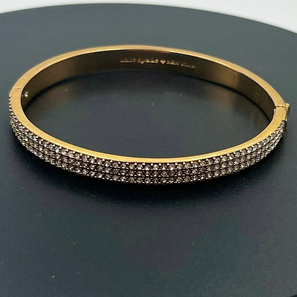 Kate Spade NY Heavy‎ Metals Row Pave Hinged Bangle Bracelet in clear/rose gold